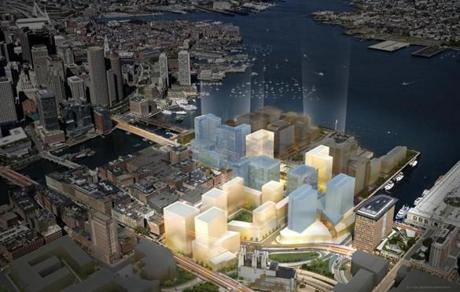 Preliminary plans for buildings on the sites WS Development acquired are highlighted in the Seaport Square master plan.
